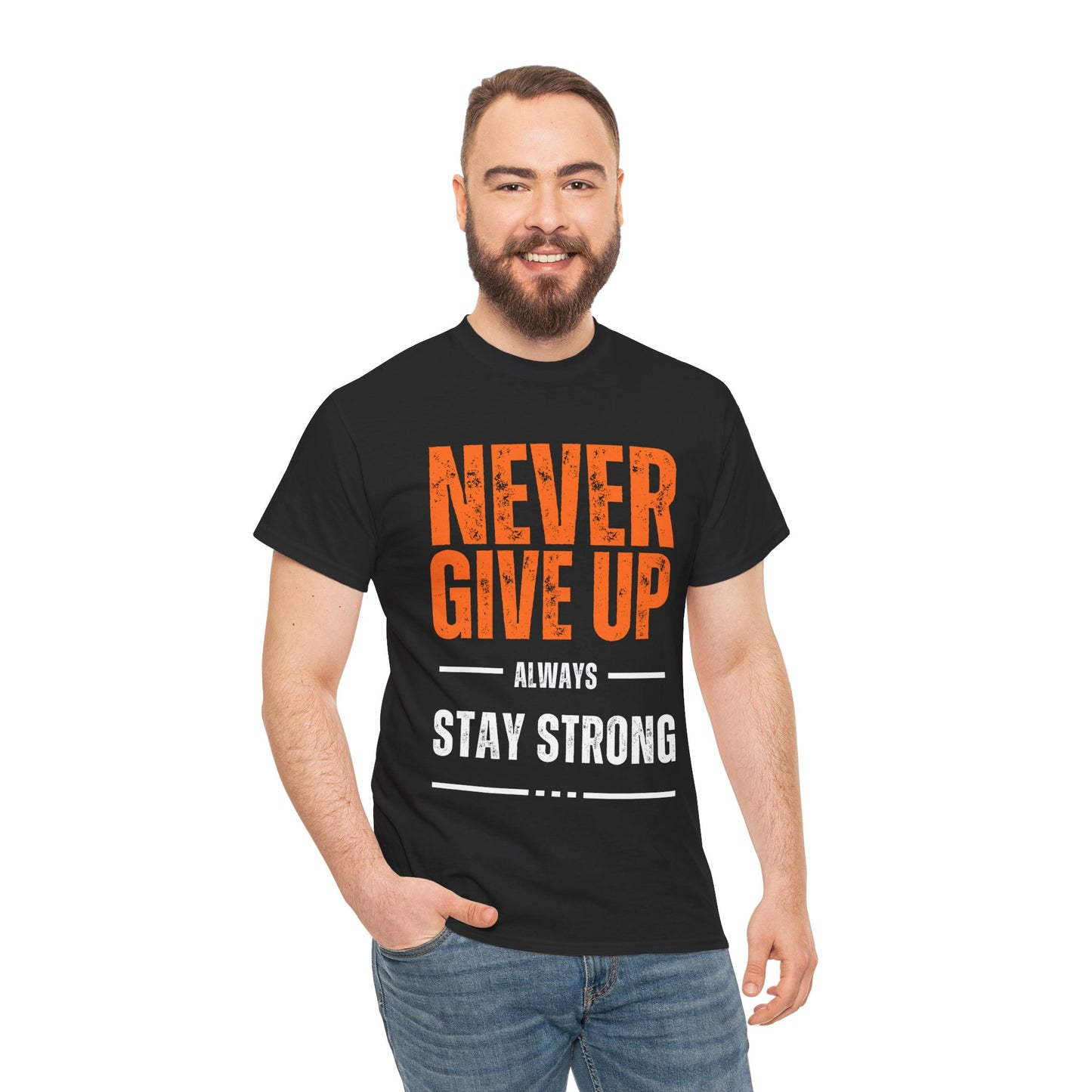 Unisex Heavy Cotton Tee - 'Never Give Up' Motivational Shirt