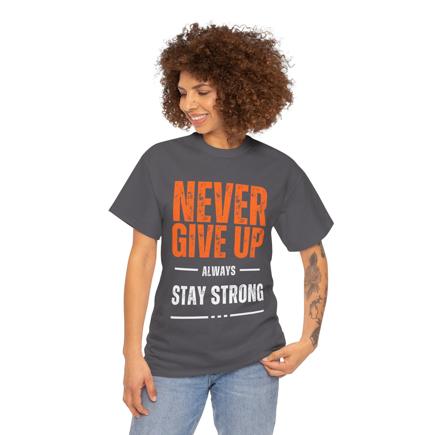 Unisex Heavy Cotton Tee - 'Never Give Up' Motivational Shirt