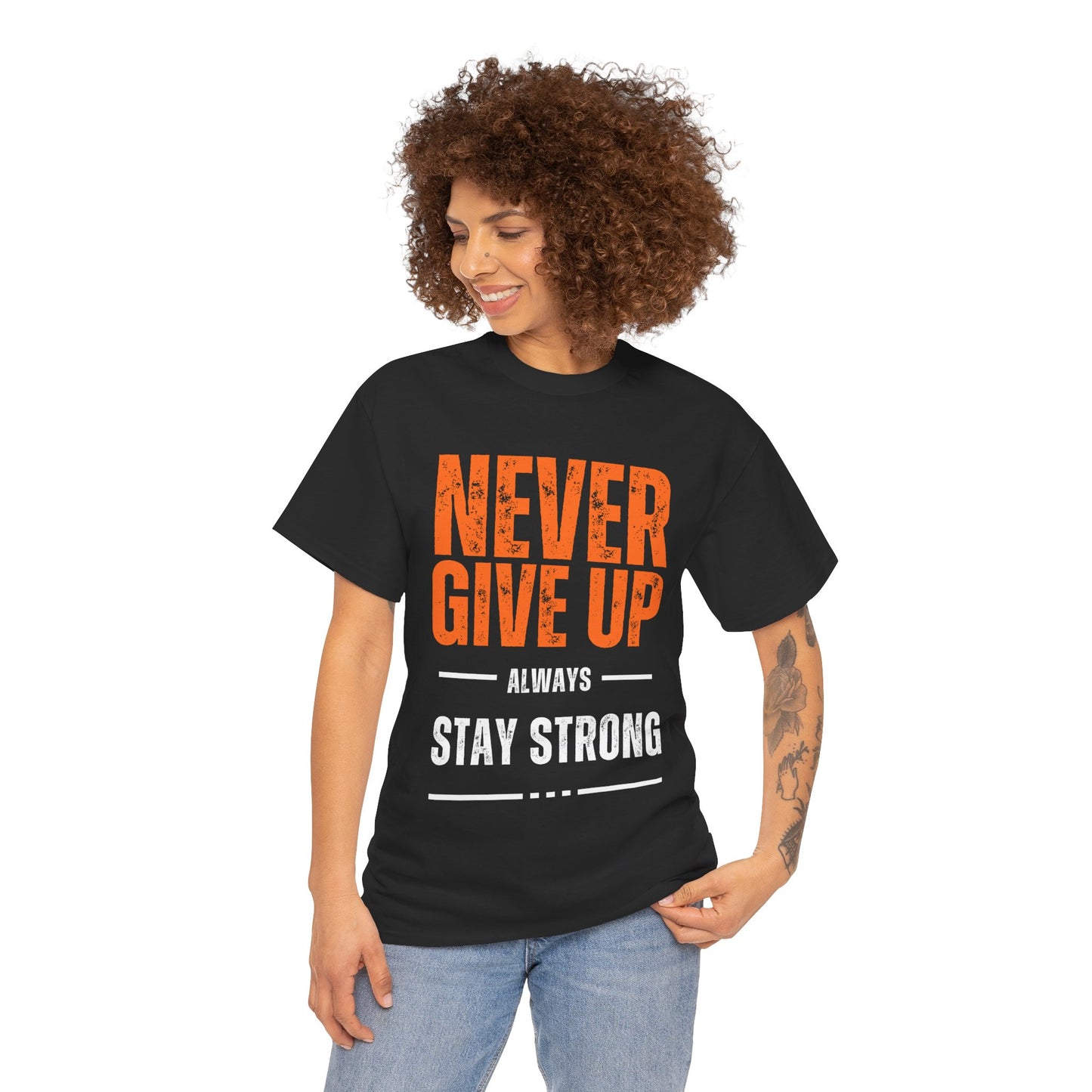 Unisex Heavy Cotton Tee - 'Never Give Up' Motivational Shirt