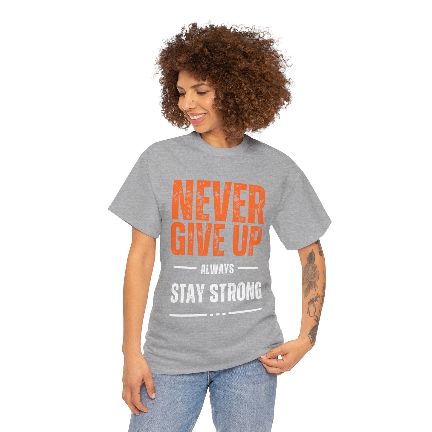 Unisex Heavy Cotton Tee - 'Never Give Up' Motivational Shirt