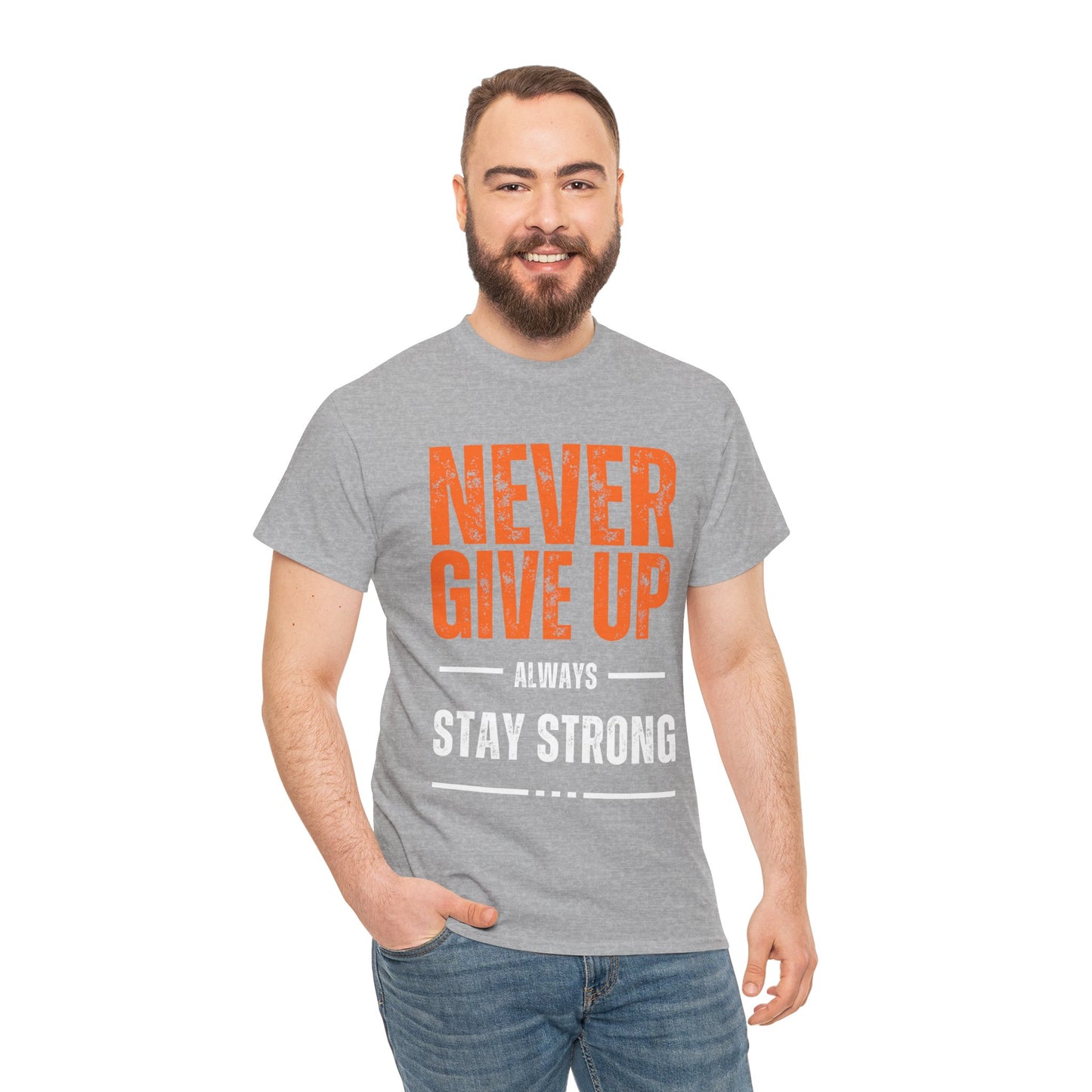 Unisex Heavy Cotton Tee - 'Never Give Up' Motivational Shirt