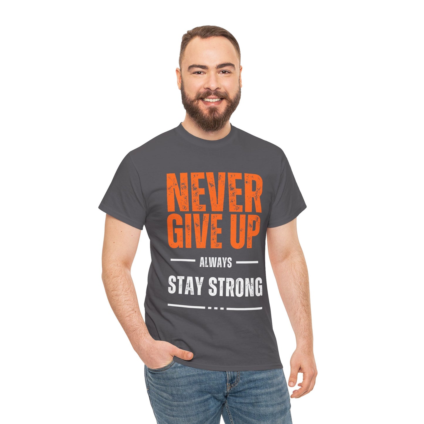 Unisex Heavy Cotton Tee - 'Never Give Up' Motivational Shirt